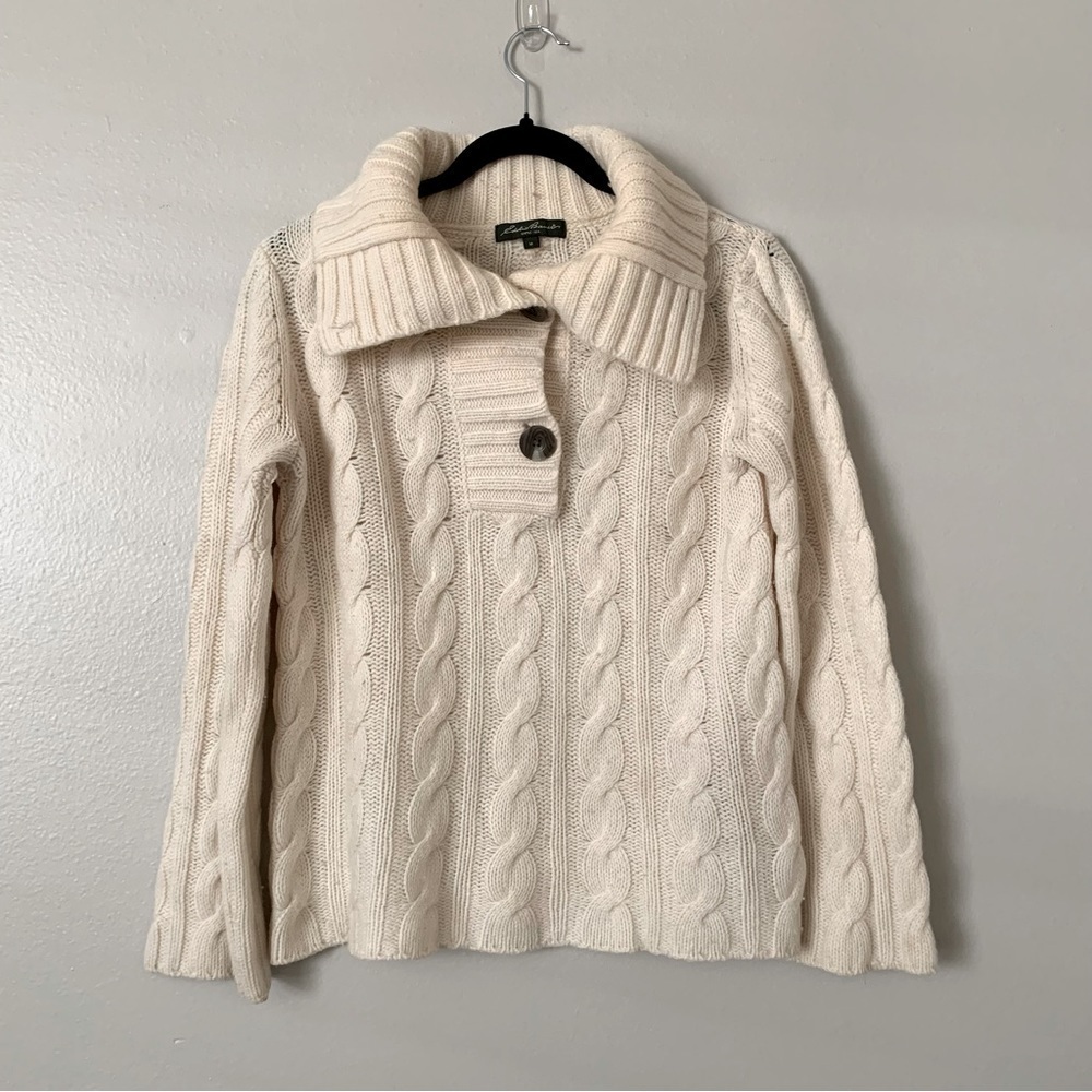 Eddie Bauer Merino Wool Blend Collared Button Cable knit Sweater